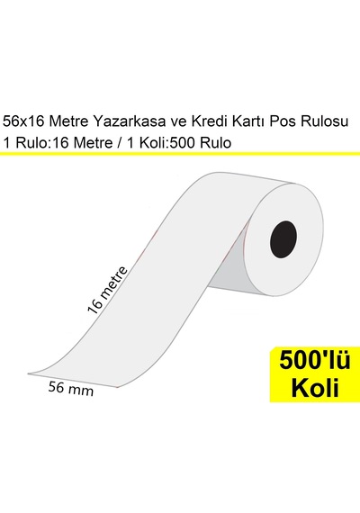 56x16 Metre Termal Kredi Kartı Ve Yazarkasa Pos Rulosu 500'lü Koli