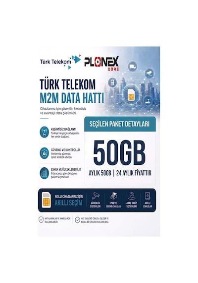 Türk Telekom M2m Data Hattı 2 Yıllık 50gb Araç Takip Alarm Kamera Pos Uyumlu Sim Kart