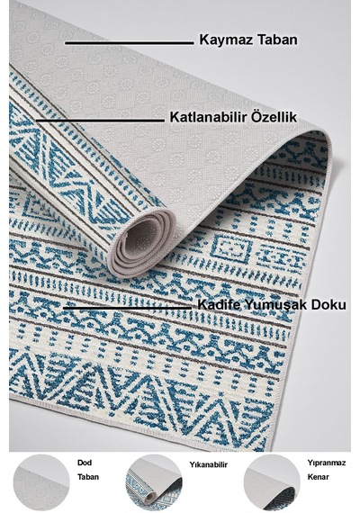 Dekoreko Kaymaz Taban Djt Banyo Halısı Trend Iskandinav F5082 lacivert