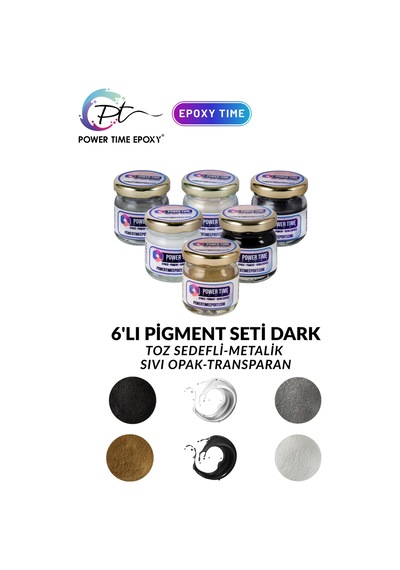 6'lı Epoksi Pigment Boya Seti Dark/ Epoksi Için/ 4 Adet Toz Sedefli - 2 Adet Sıvı Opak-transparan