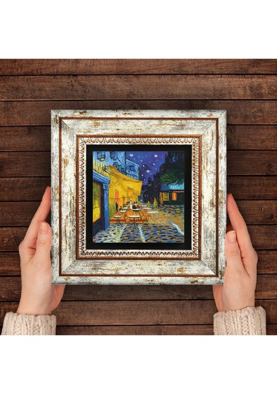 Lexroo Van Gogh Kafe Terasta Gece Taş Duvar Tablosu - Çerçeveli Taş Tablo - Dekoratif Duvar Sanatı