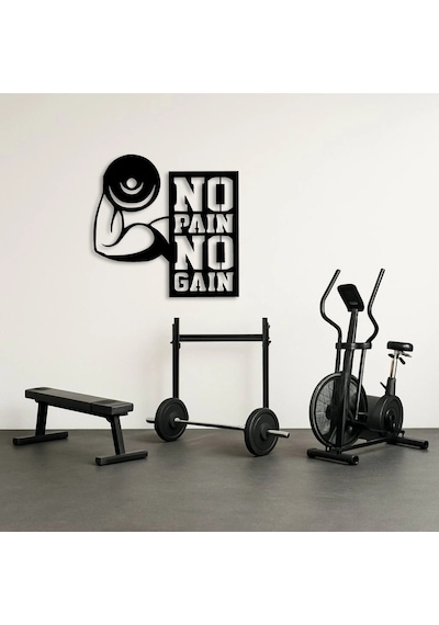 No Pain No Gain Motivasyon Yazılı Metal Duvar Tablosu Siyah