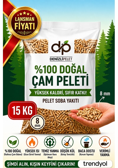 Denizli Pelet %100 Doğal Çam Pelet Kedi Kumu & Yakıt 30 Lt 15 Kg 8mm Kalın Taneli