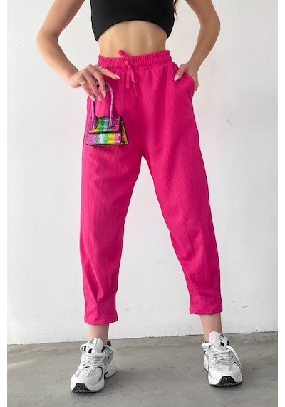 Trend Alisse Kadın Bel Lastikli Paçası Pensli Mevsimlik Jogger Pantolonfuşya Fuşya