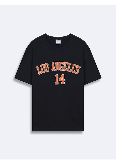 LTB Los Angeles Baskılı Relaxed Lacivert T-shırt