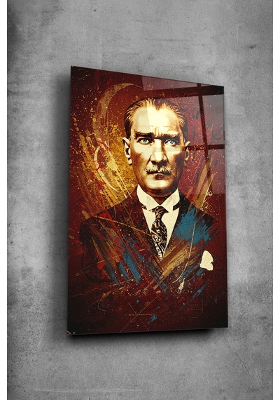 Atatürk Cam Tablo Portre Cam Tablo Duvar Dekoru Atatürk Portresi Kırılmaz Cam Solmaz Baskı 027