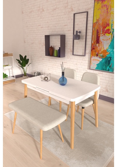 Vilinze Tosya Sandalye Tosya Bank Avanos Ahşap Mdf Açılır Mutfak Masası Takımı - 70x120+30 Cm Krem Vilinze Tosya Sandalye Tosya Bank Avanos Ahşap Mdf Açılır Mutfak Masası Takımı - 70x120+30 Cm Krem