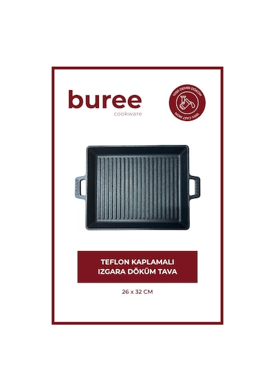 Buree Dikdörtgen Teflon Kaplamalı Izgara Döküm Tava - 26 X 32 Cm Tanımsız