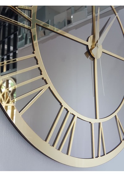 Ayna Denizi Gold Bronze Model Altın Bronz Renk 50 CM Dekoratif Aynalı Duvar Saati Altın