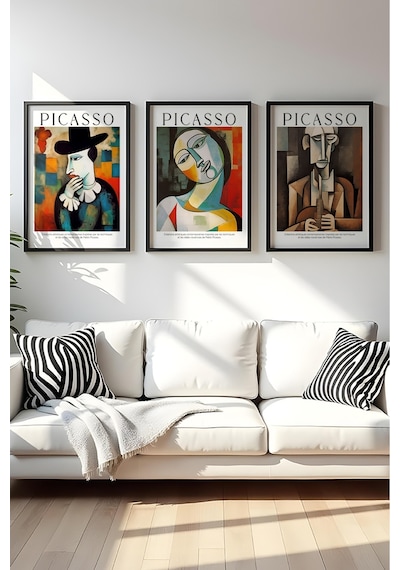 Huhuli Ahşap Siyah Çerçeveli Pablo Picasso Tablo Seti Huhu542