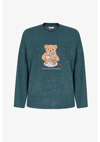 Penti Yeşil Happy Bear Uzun Kollu Pijama Üstü Koyu Yeşil