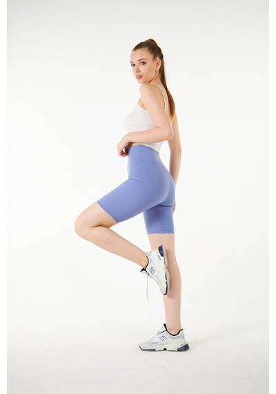 Thiff Gymwear Antrasit Yüksek Bel Toparlayıcı Kısa Şort Spor Fitilli Biker Tayt Mavi