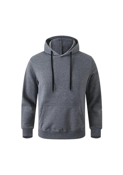 Erkek 3 İplik Pamuklu Kapüşonlu Cepli Hoodie Sweatshirt - Füme