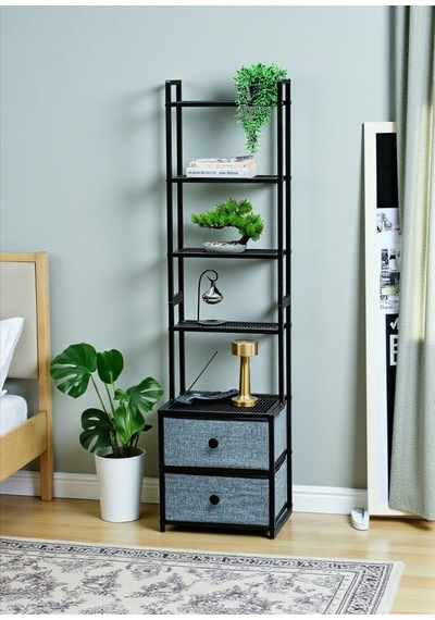 Dekoratif Siyah Metal Kitaplık 5 Raflı 2 Çekmeceli Komidin Çok Amaçlı Stand Organizer Diğer Dekoratif Siyah Metal Kitaplık 5 Raflı 2 Çekmeceli Komidin Çok Amaçlı Stand Organizer Diğer