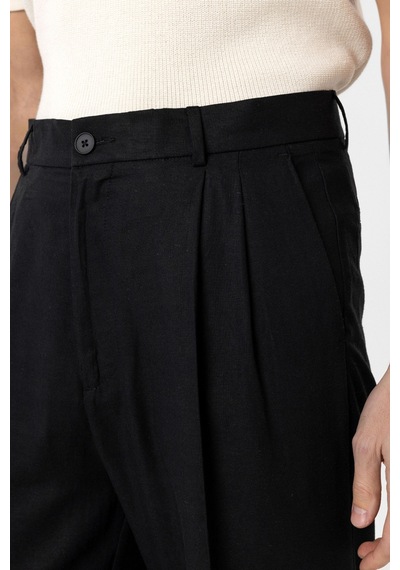 Antioch Keten Karışımlı Erkek Baggy Pantolon Siyah