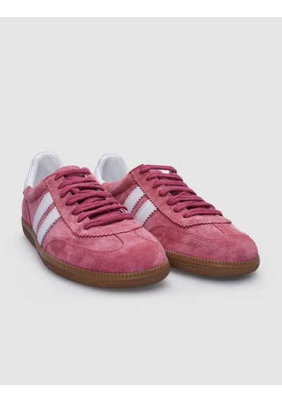 %100 Hakiki Deri Koyu Pembe Bağcıklı Kadın Sneaker Pembe