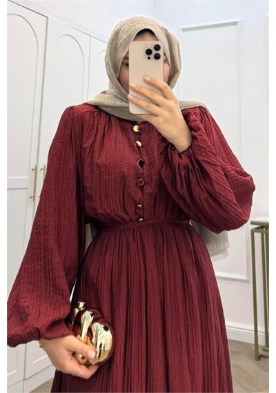 Neşeli Butik Kadın Bordo Eteği Fırfırlı Düğme Detaylı Pamuklu Salaş Tesettür Elbise Nms086 Neşeli Butik Kadın Bordo Eteği Fırfırlı Düğme Detaylı Pamuklu Salaş Tesettür Elbise Nms086