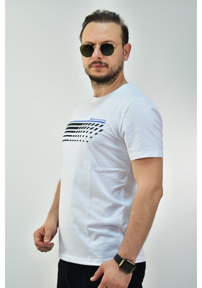 Escetic Erkek Beyaz Slim Fit T-Shirt-3291 Beyaz