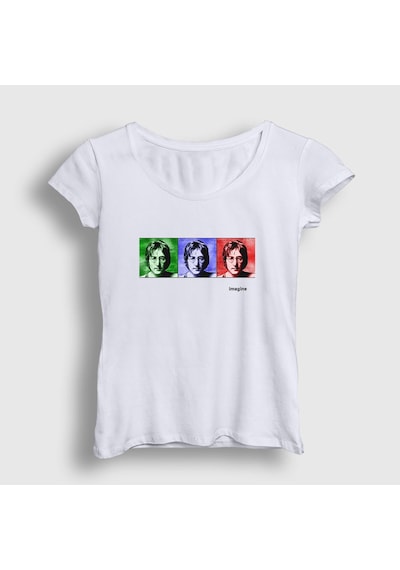Presmono Kadın Portraits Beatles John Lennon T-shirt Beyaz