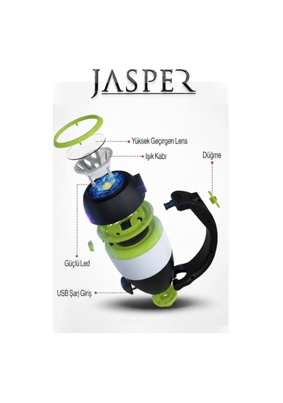 Jasper Jpr-069 Şarjlı Kamp Lambası Masa Lambası Uzun Menzilli Acil Durum Feneri Siyah