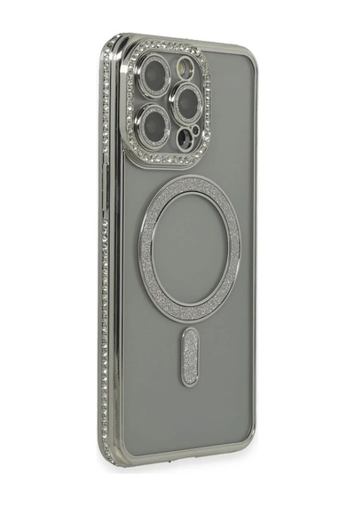 Apple Uyumlu iPhone 15 Pro Uyumlu Kılıf Joke Simli Magneticsafe Kılıf - Gri