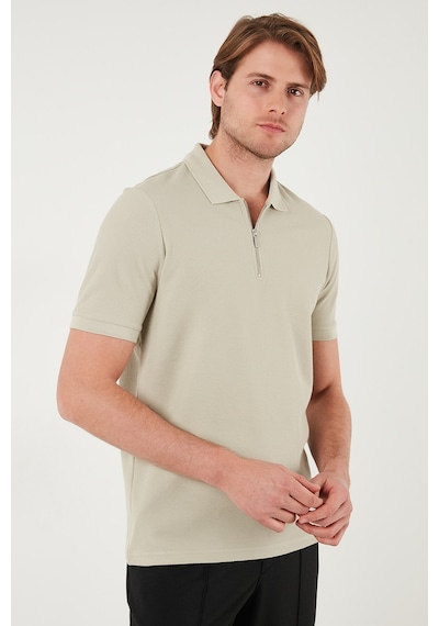Buratti Pamuklu Regular Fit Fermuarlı Erkek Polo Yaka T Shirt 5902434 Taş