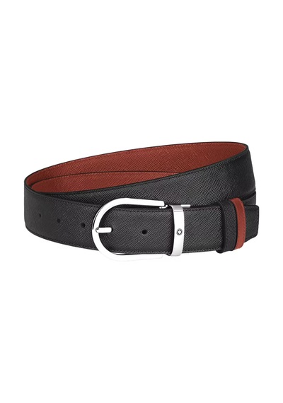 Montblanc Sartorial Deri At Nalı Tokalı 35 Mm Çift Taraflı Kemer Siyah