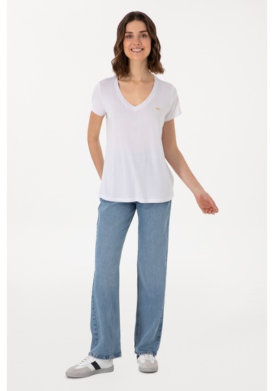 U.S. Polo Assn. Kadın Beyaz V Yaka Basic Tişört 50300829-VR013 U.S. Polo Assn. Kadın Beyaz V Yaka Basic Tişört 50300829-VR013