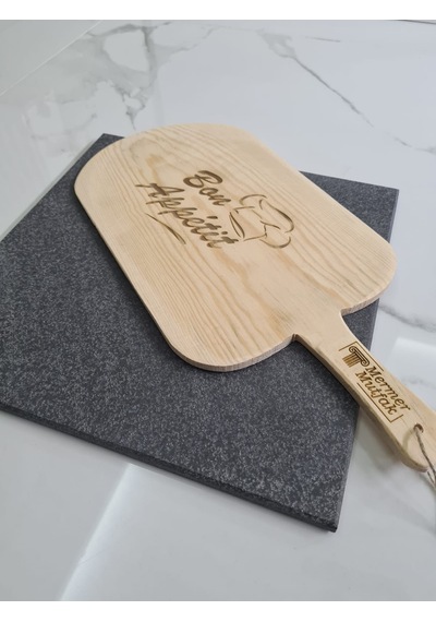Doğal Bazalt Fırın Pişirme Taşı & Ahşap Fırın Küreği 30X30 + Kürek
