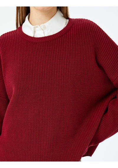Koton Basic Triko Kazak Yuvarlak Yaka Uzun Kollu Regular Fit Bordo 5wal90051ht Bordo