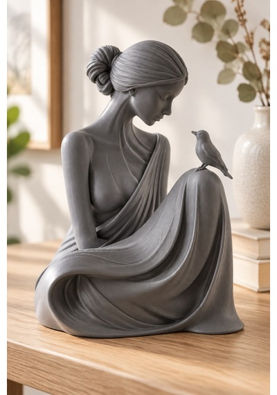 Kuşa Fısıldayan Kadın Figürlü Dekoratif Biblo 89837470