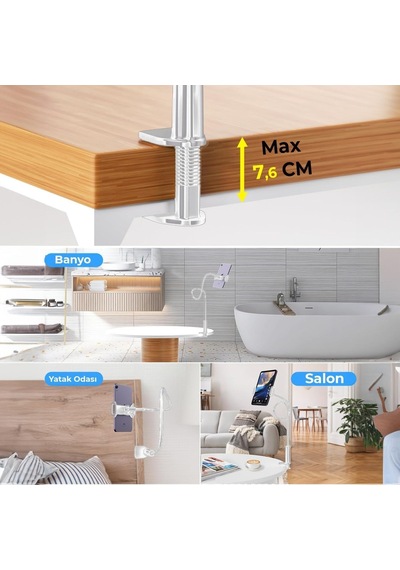 Tr 90 Cm Akrobat Esnek Tablet Ve Telefon Tutucu Stand Beyaz