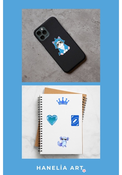 Mavi Estetik Sticker Seti Laptop, Ajanda Ve Defter İçin Premium Çıkartma Çok Renkli