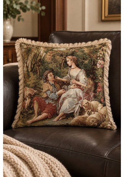 Estetik Tablo Püsküllü Kırlent Kılıfı Fine Art Romantik Kırlent Kılıfı Romantik - 825282999 Romantik