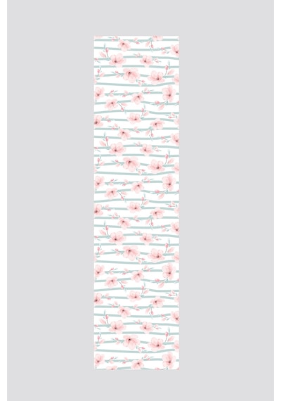 Pembe Yeşil Modern Çiçek Desenli Runner 40x140cm Pembe