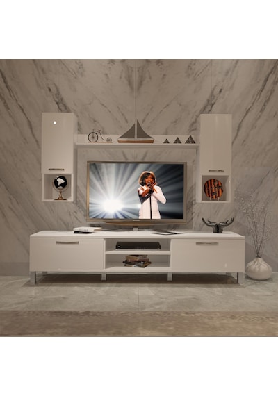 Decoraktiv Eko 5da Mdf Dvd Krom Ayaklı Tv Ünitesi Tv Sehpası Beyaz