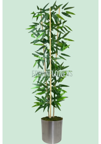 Dekoratif Yapay Yapraklı 3 Gövde Bambu Ağacı 150 Cm Bambu Metal Saksı Yeşil