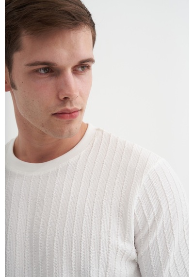 Cazador Erkek Bisiklet Yaka Örme Desen T Shirt 40510 Beyaz