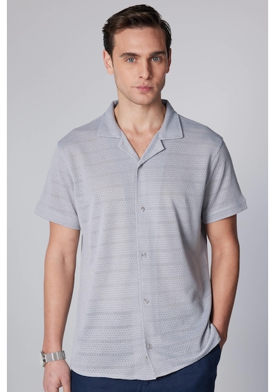 Tudors Slim Fit Kısa Kollu Dar Kesim Apaj Yaka Örme Kumaş Yazlık Gri Erkek Gömlek-31156-gri Gri