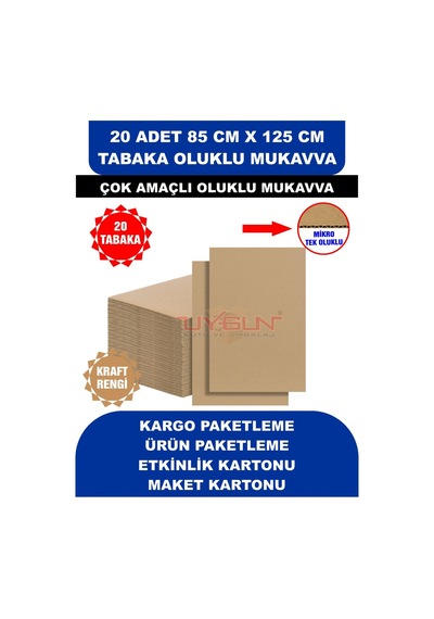 20 Adet 85cm X 125cm Baskısız Tabaka Oluklu Mukavva, Çocuk Etkinlik Kartonu, Maket Kartonu, Kargo Kartonu