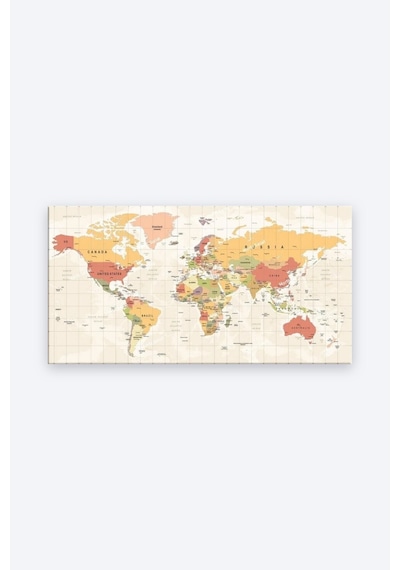 Tam Renk Dünya Haritası World Map Dekoratif Kanvas Duvar Tablosu Çok Renkli