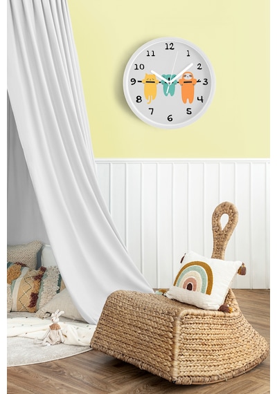 Sevimli Hayvanlar Modern Tasarım Çocuk Odası Duvar Saati - 30cm - Önü Camlı Beyaz Kasa-jh0907 Beyaz