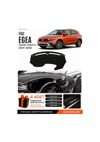 Fiat Egea Cross 2021-2026 Tabletli Uyumlu Torpido Örtüsü, Torpido Kılıfı - Siyah Bej