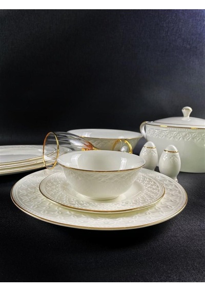 Monno English Bone Gold Line 59 Parça 12 Kişilik Yemek Takımı