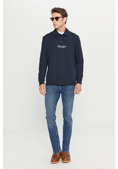 AC&Co / Altınyıldız Classics Erkek Lacı 2 İplik Pamuklu Standart Fit Normal Kesim Polo Yaka Sweatshirt