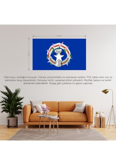 Kuzey Maryana Adaları Ülke Bayrağı 45x22cm Duvar Tablosu Çerçevesiz Pvc Tablo