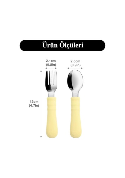 Silikon Saplı Paslanmaz Çelik Bebek Kaşık Çatal Seti Mavi Genel