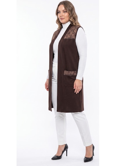 Wearon Kadın Düğmesiz Cepli Modelli Yelek 54050 Bgl-st05663 Kahve