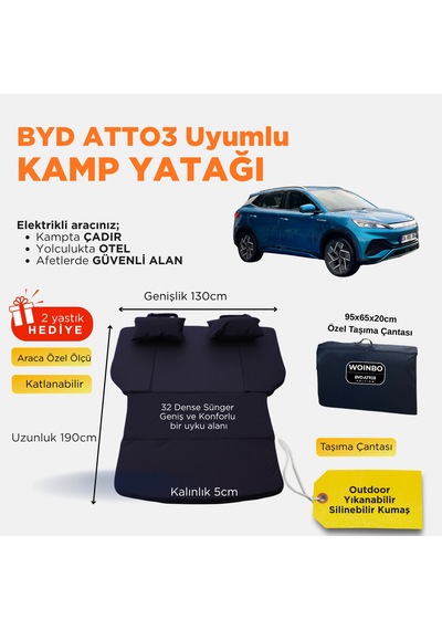 Byd Atto3 Uyumlu Araç Kamp Yatağı Siyah