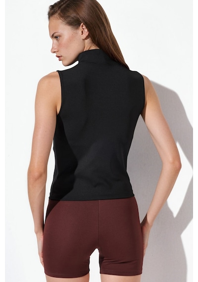 Hiccup Fitted Balıkçı Yaka Kolsuz Active Top Siyah